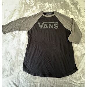 Vans Shirt Mens Size Small 2 Tone Crew Neck 3/4 Sleeve Stretch‎ Pullover EUC